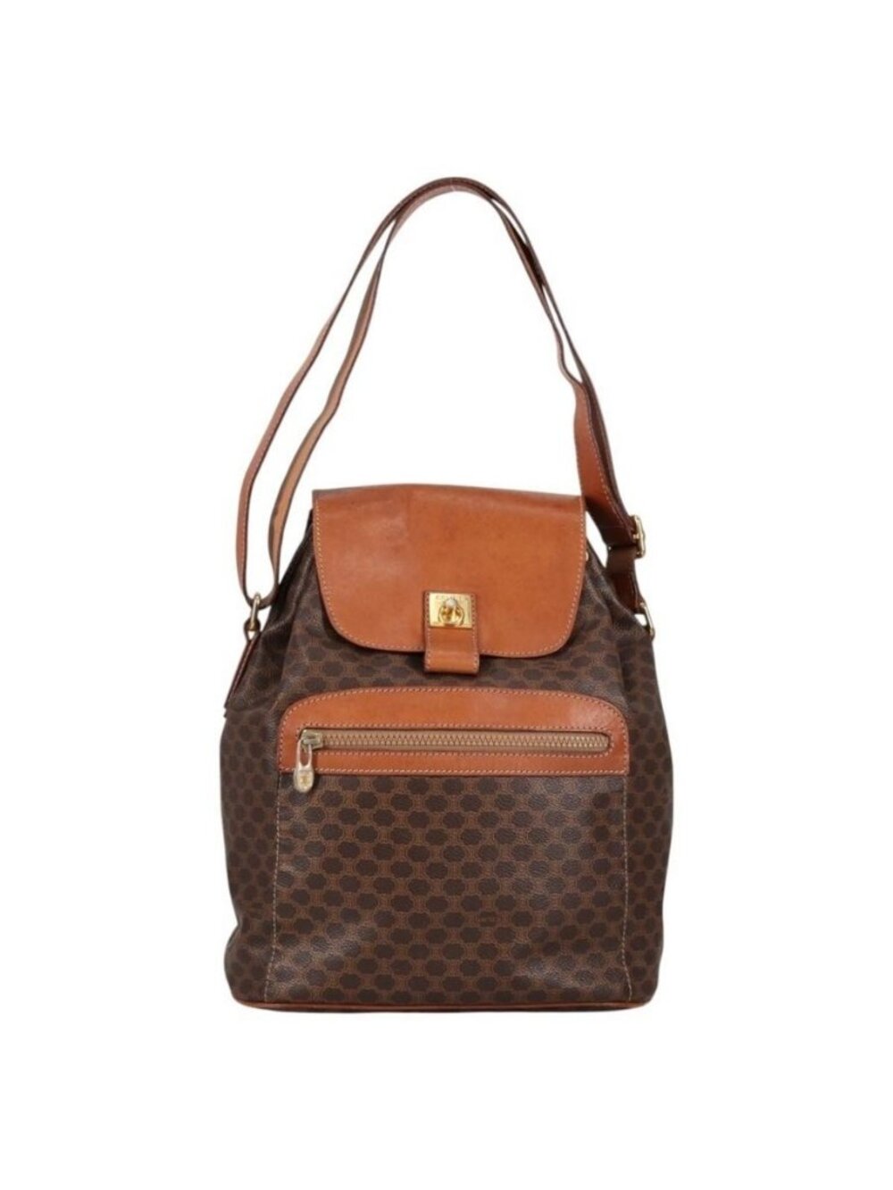Authentic CELINE Macadam Canvas Shoulder Bag PVC Leather Brown Gold - Picture 9 of 16